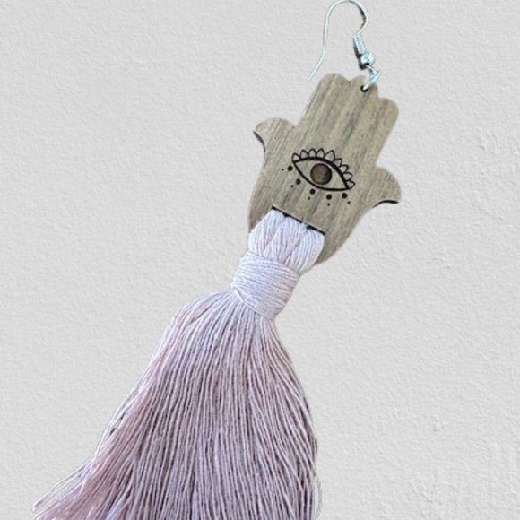 Evil Eye Macrame Earrings - Picture 2 of 3